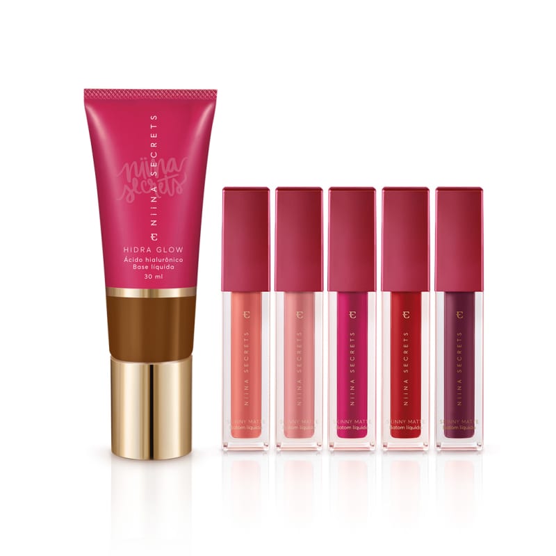 Kit Niina Secrets: Batons Skinny Matte + Base Cor 90