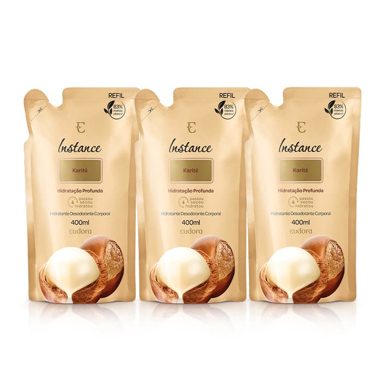 Kit Refil Instance Loção Hidratante Desodorante Corporal Karité 3 Unidades