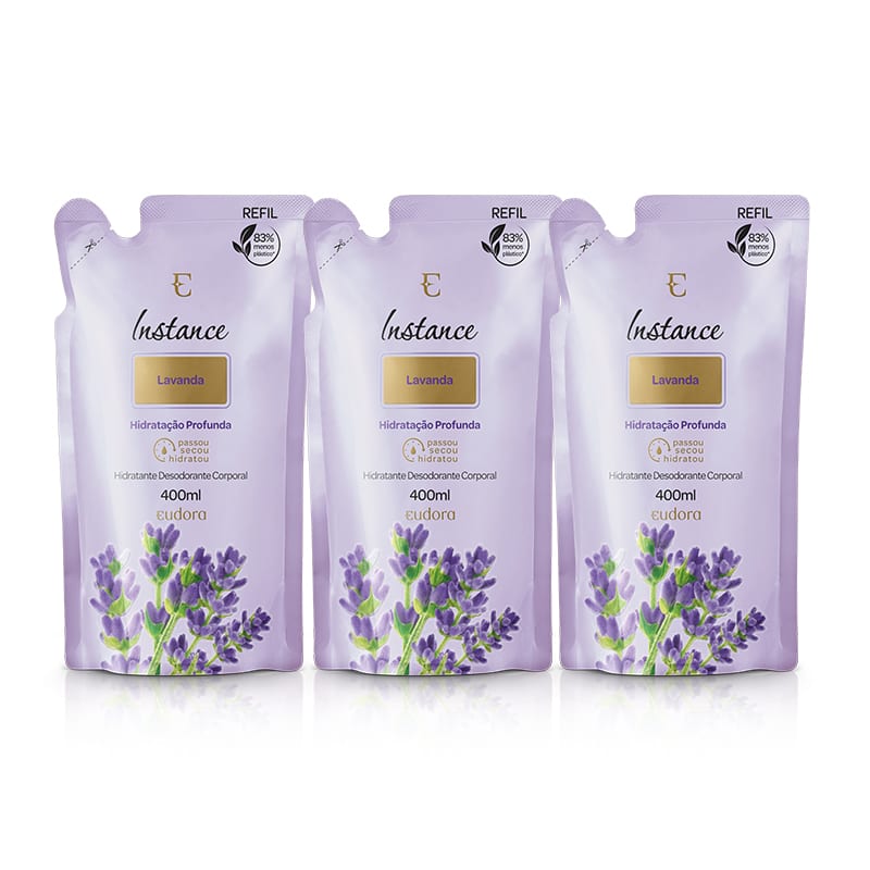 Kit Refil Instance Loção Hidratante Desodorante Corporal Lavanda 3 Unidades