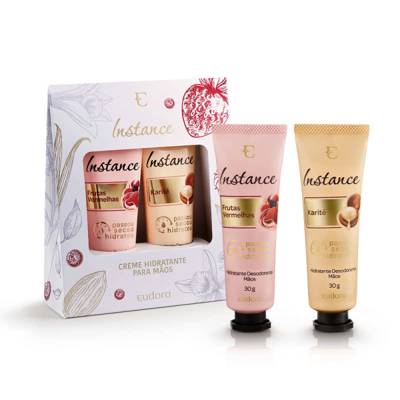 Kit Instance Creme Mãos 1 Frutas Vermelhas + 1 Karité + Embalagem
