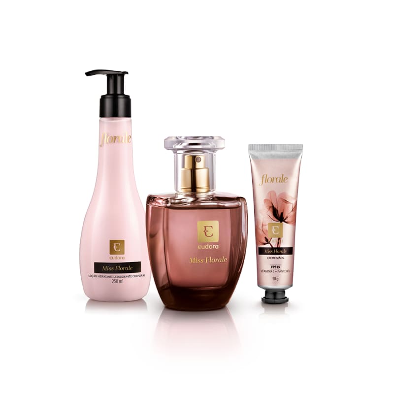 Kit Miss Florale Colônia Desodorante + Hidratante Desodorante + Creme Mãos