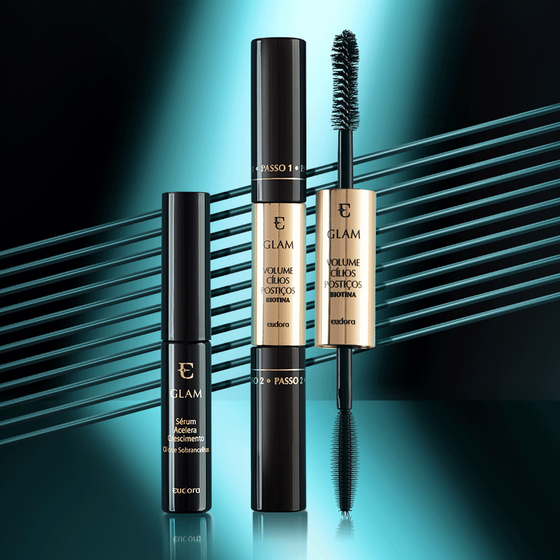 Kit Glam Sérum Para Cílios + Máscara Volume Cílios Postiços Biotina