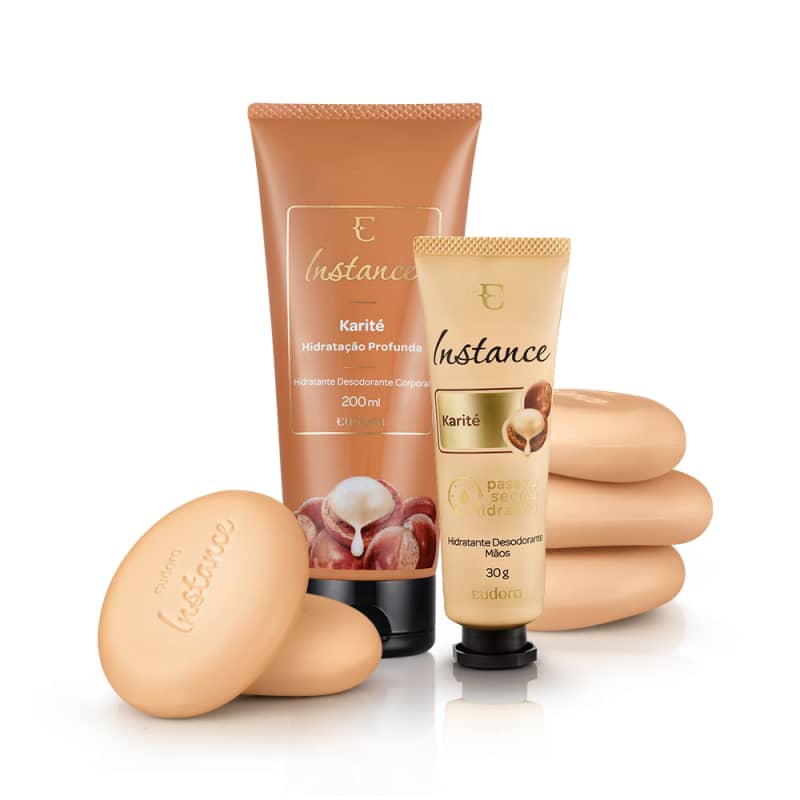 Kit Instance Karité Hidratante Corporal + Creme Mãos + Sabonete em Barra
