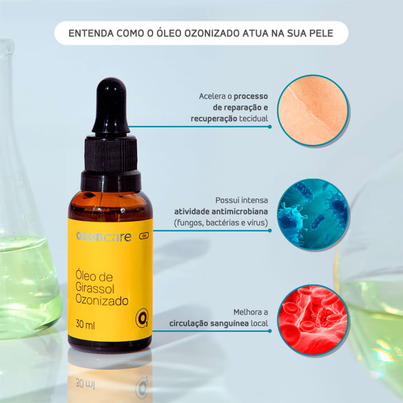 Óleo de Girassol Ozonizado Concentrado Cicatrização Ozonioterapia 30ml