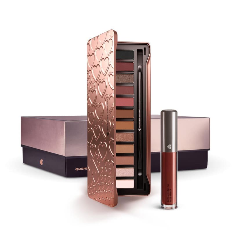 Kit Paleta de Sombras Adoro Rosês + Batom Líquido Supermate Ruivoli + Caixa Cubo G