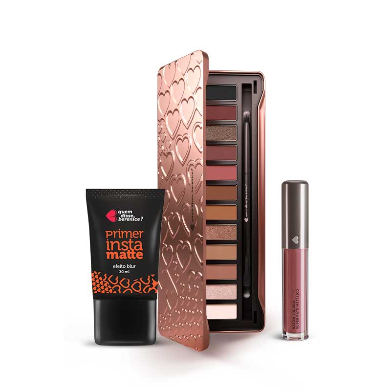 Kit Paleta Adoro Rosês + Primer Instamatte + Batom Líquido Supermate Metálico Malvaluz