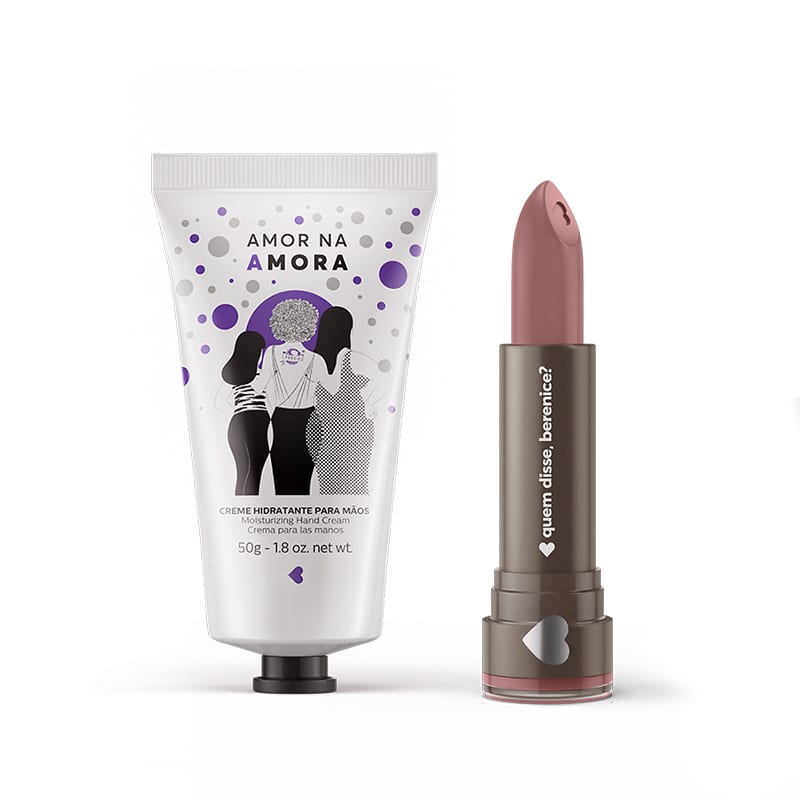 Kit Creme Hidratante Mãos Amor na Amora + Batom Mate Alta Pigmentação Rosetom