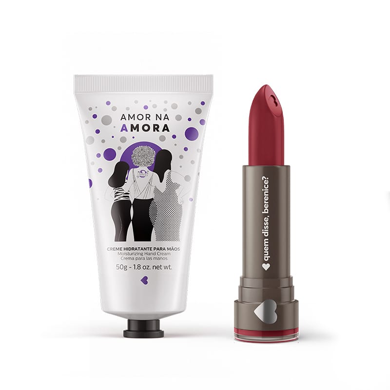 Kit Creme Hidratante Mãos Amor na Amora + Batom Mate Alta Pigmentação Vermelhou