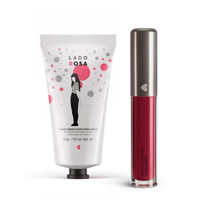 Kit Creme Hidratante Mãos Lado Rosa + Batom Líquido Supermate Vinheli