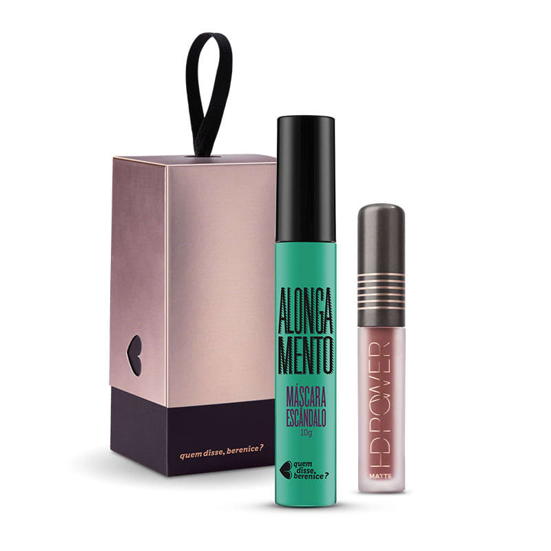 Kit Máscara de cílios Escandâlo Preti + Batom HD Power Nudehd + Caixa Cubo P