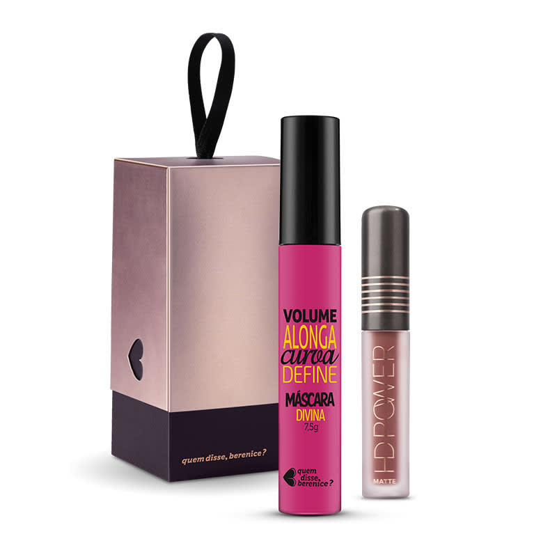 Kit Máscara de cílios Divina Preté + Batom HD Power Nudehd + Caixa Cubo P