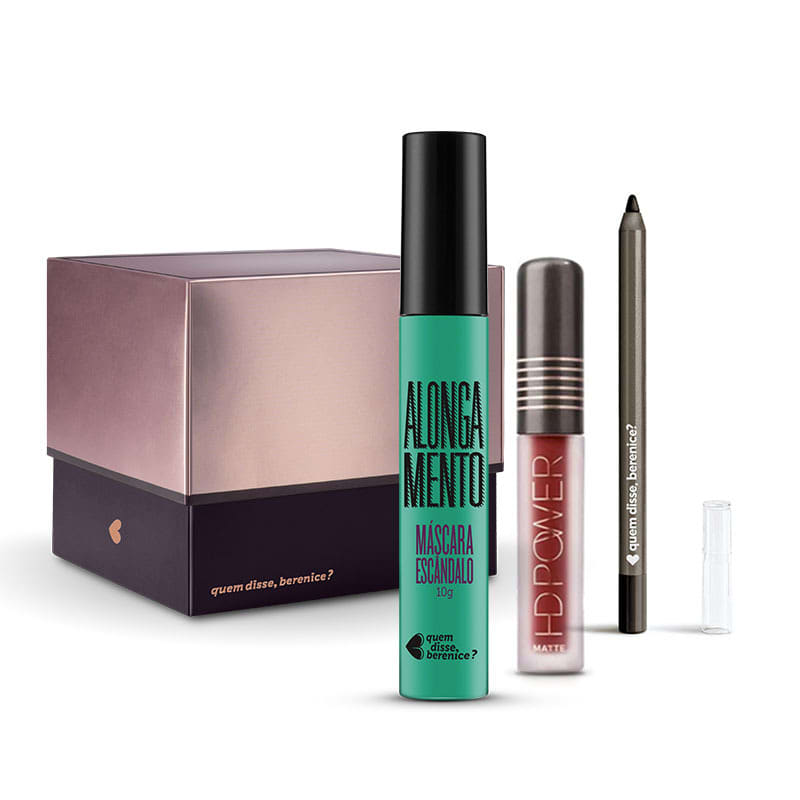 Kit Máscara de Cílios Escândalo Preti + Batom HD Power Matte Vermelhohd Lápis Olhos Pretuco + Caixa Cubo M