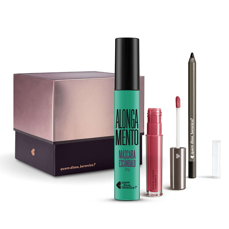 Kit Máscara de Cílios Escândalo Preti + Batom Líquido Supermate Goiabali + Lápis Olhos Pretuco + Caixa Cubo M
