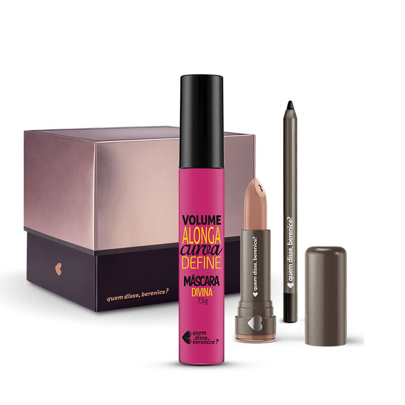 Kit Máscara de Cílios Divina Preté + Batom Hidratante Nudelina + Lápis Olhos Pretuco + Caixa Cubo M