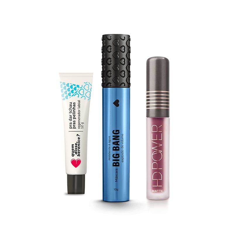 Kit Máscara Big Bang Resistente a Água + Tchau Pelinhas + Batom HD Power Vermelhohd