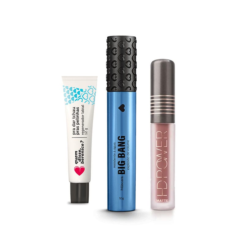 Kit Máscara Big Bang Resistente a Água + Tchau Pelinhas + Batom HD Power Nudehd