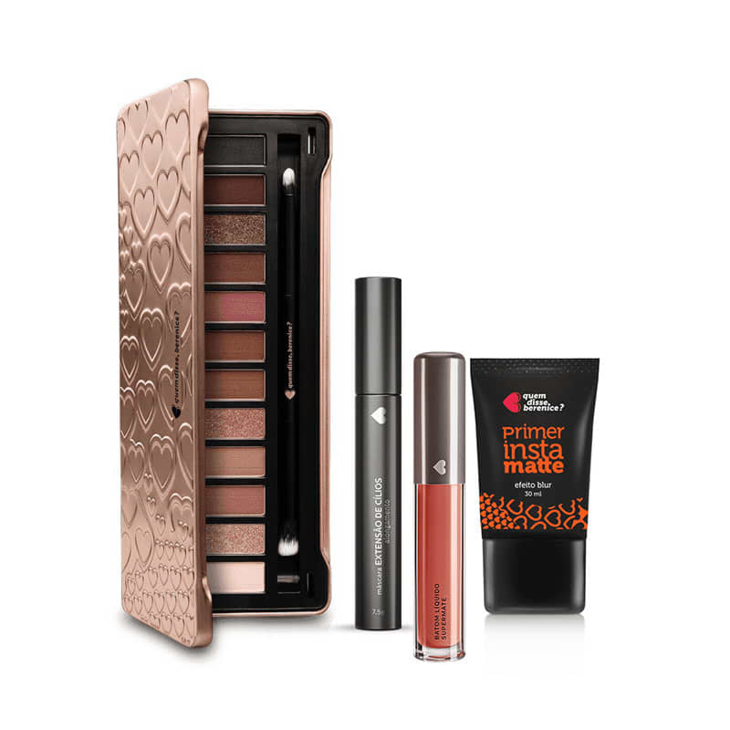 Kit Paleta de Sombras Adoro Rosês + Primer Instamatte + Máscara Extensão de Cílios + Batom Líquido Supermate Marronli