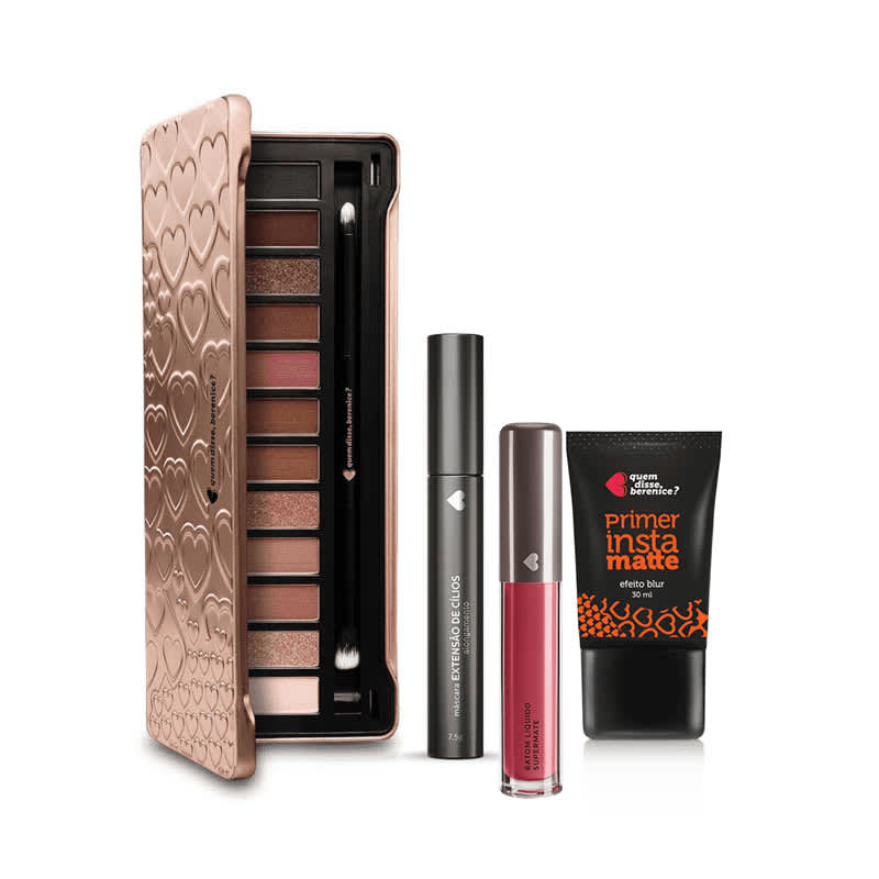 Kit Paleta de Sombras Adoro Rosês + Primer Instamatte + Máscara Extensão de Cílios + Batom Líquido Supermate Goiabali