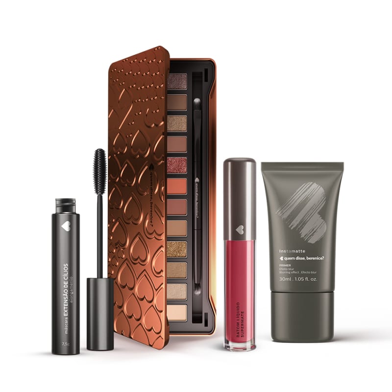 Kit Paleta de Sombras Adoro Bronzes + Primer Instamatte + Máscara Extensão de Cílios + Batom Líquido Supermate Goiabali