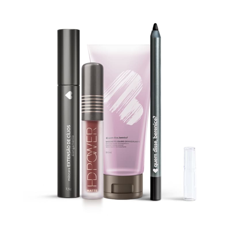 Kit Máscara Extensão de Cílios + Lápis Olhos Pretuco + Batom HD Power Matte Capuccinohd + Sabonete Demaquilante