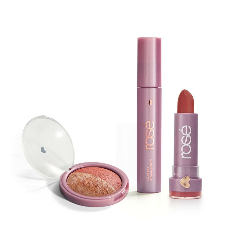 Kit Haja Amor Rosé: Batom + Máscara + Blush Rose