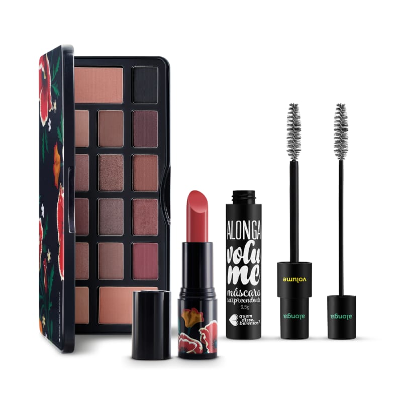 Combo Frida Kahlo: Paleta + Batom Vervida + Máscara de Cílios Alongamento e Volume Surpreendente