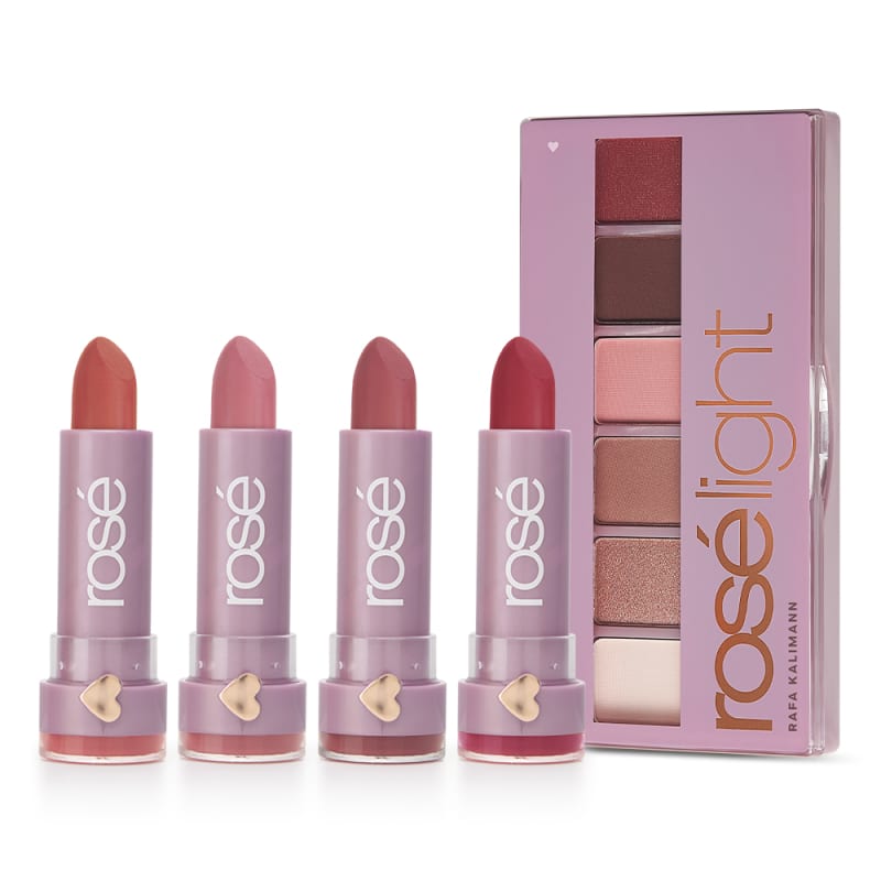 Kit que Ilumina Rosé Light: Paleta Rosé Light + Vermelho Ame-se + Rose Seja Luz + Avelã Haja Amor + Malva Estrela