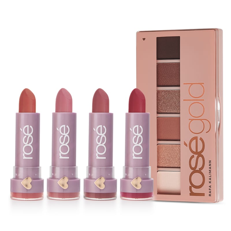 Kit que Ilumina Rosé Gold: Paleta Rosé Light + Vermelho Ame-se + Rose Seja Luz + Avelã Haja Amor + Malva Estrela
