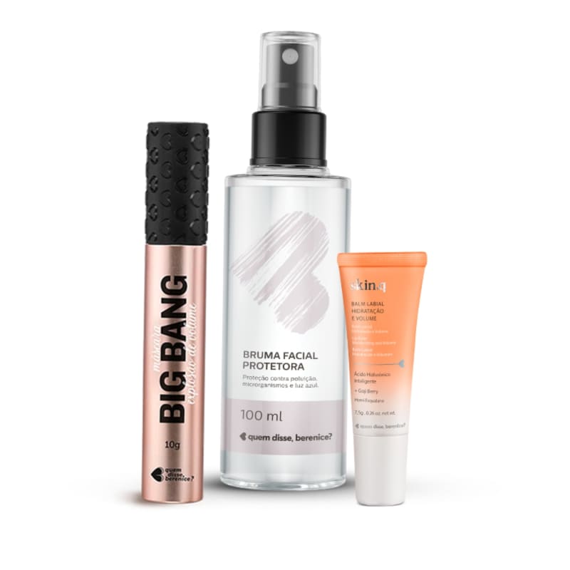 Kit Máscara Cílios Big Bang + Bruma Facial + Skin.q Balm Hidratação e Volume
