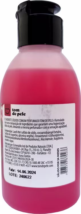 Rótulo com informações gerais do Sabonete Líquido Tom de Pele Frutas Vermelhas 200ml