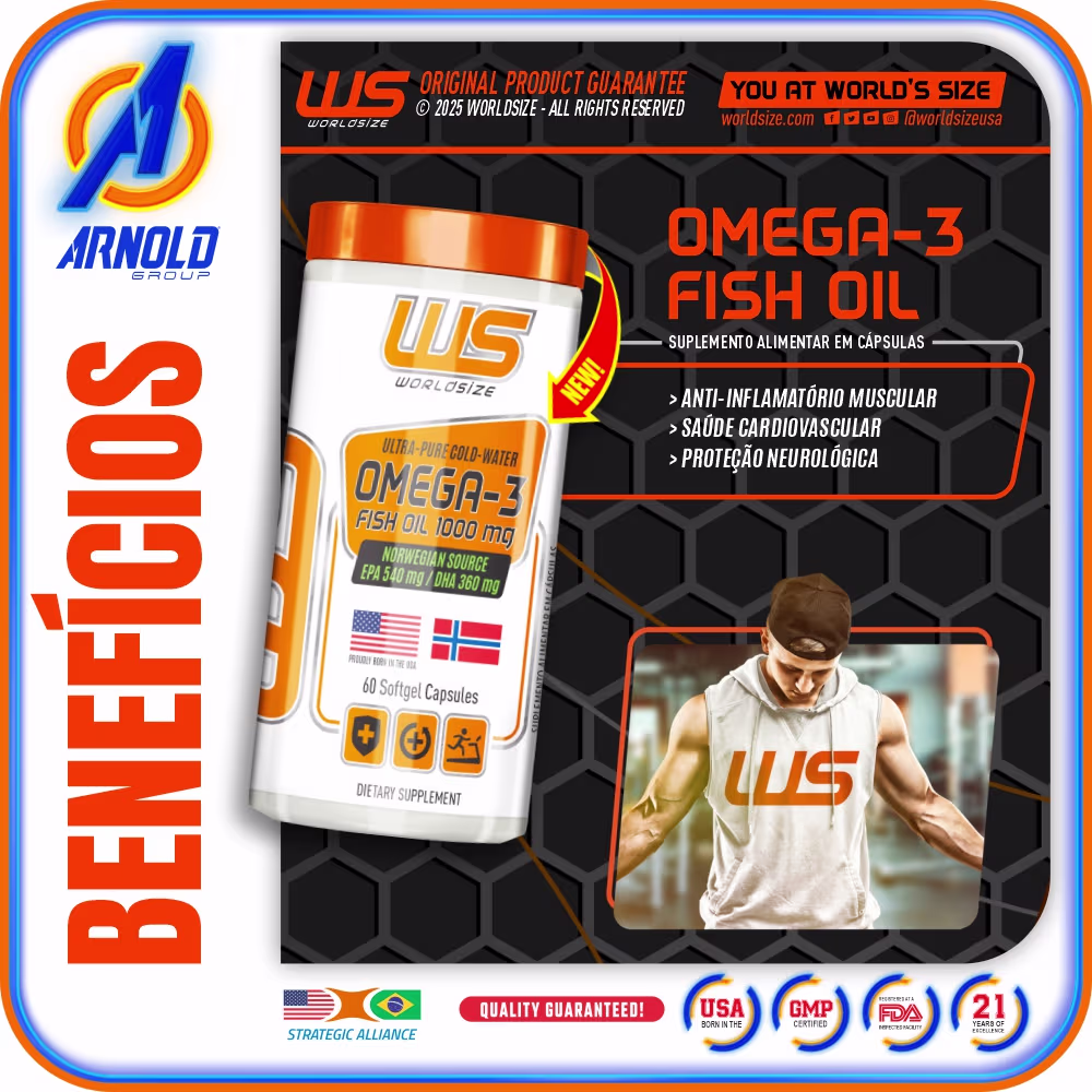 Suplemento Alimentar Worldsize Ômega-3 Fish Oil, 60 Cápsulas.