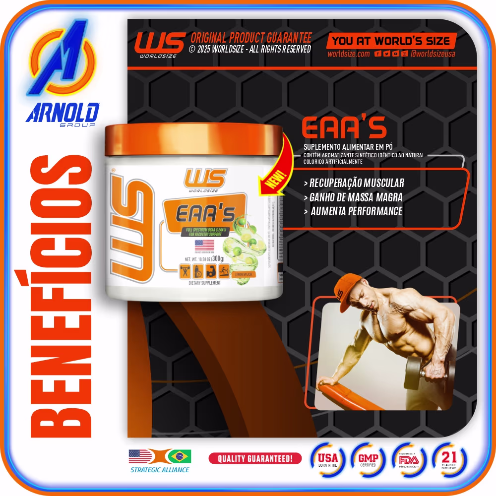 Suplemento Alimentar em Pó Worldsize EAA's Lemon Splash, 300g.