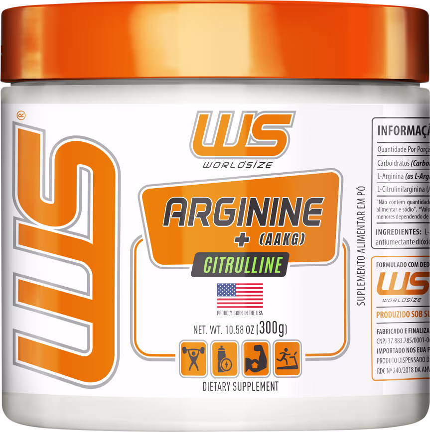 Suplemento Alimentar em Pó Worldsize Arginine + Citrulline, 300g.