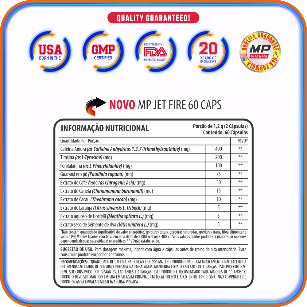Suplemento Alimentar MAXEFFECT Jetfire, 60 Cápsulas.