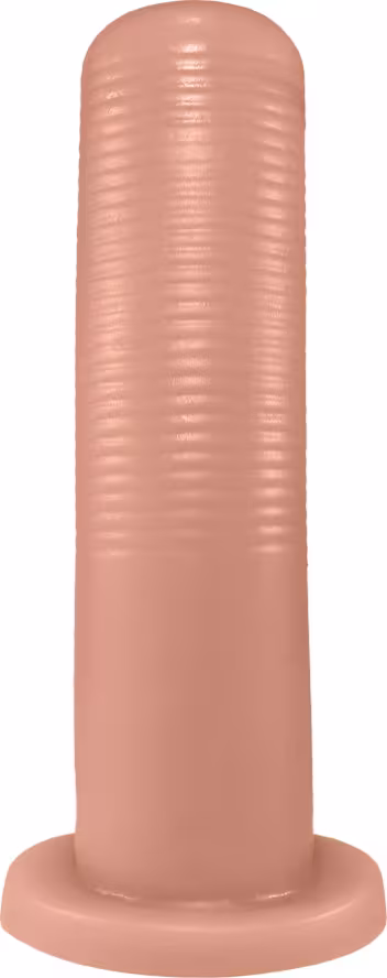 Sex toy. Plug anal em formato cônico, lembrando um parafuso, na cor bege. Tem as dimensões 17 x 4,3cm