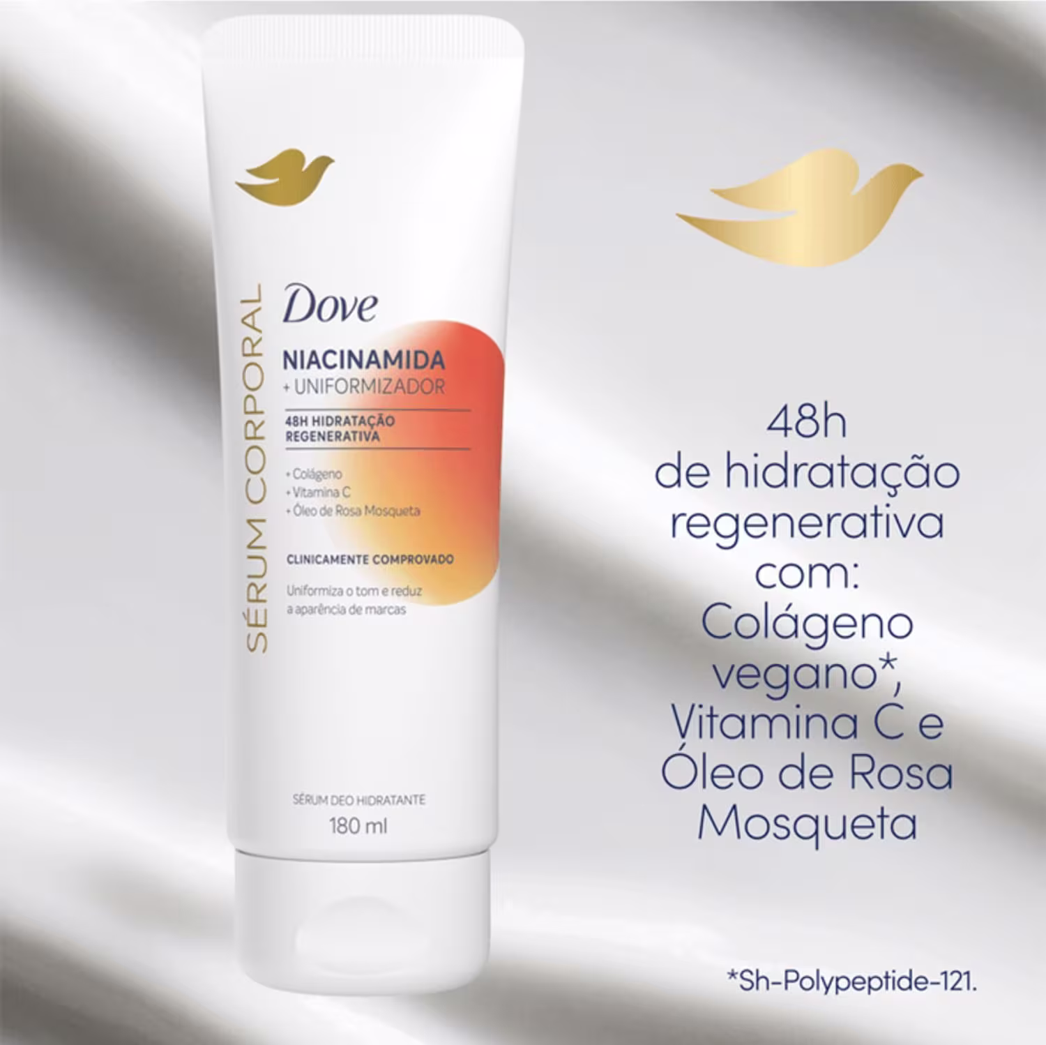 Dove Niacinamida + Uniformizador: 48h de hidratação regenerativa com Colágeno vegano, Vitamina C e Óleo de Rosa Mosqueta. Clinicamente comprovado. Uniformiza o tom e reduz a aparência de marcas.