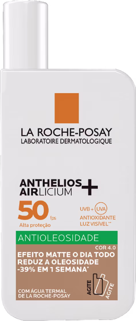 A imagem mostra o Protetor Solar Facial Anthelios Airlicium Fluido FPS 50 da marca La Roche-Posay.
