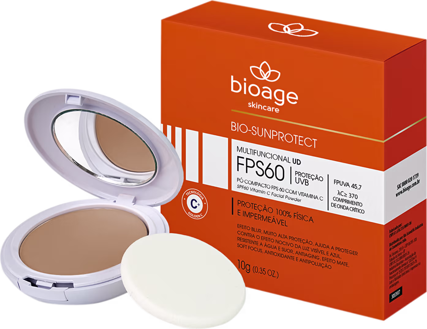 Bioage Bio-SunProtect Vitamina C FPS 60 Bege Claro - Pó Compacto 10g