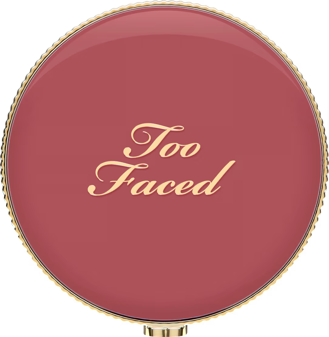 Blush fechado visto de cima. Detalhes nude e dourados em foco.