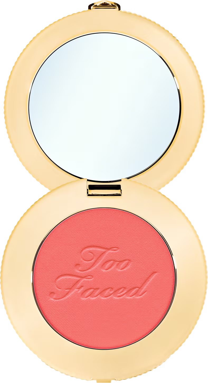 Blush aberto visto de cima, onde é possível identificar que acompanha um espelho.