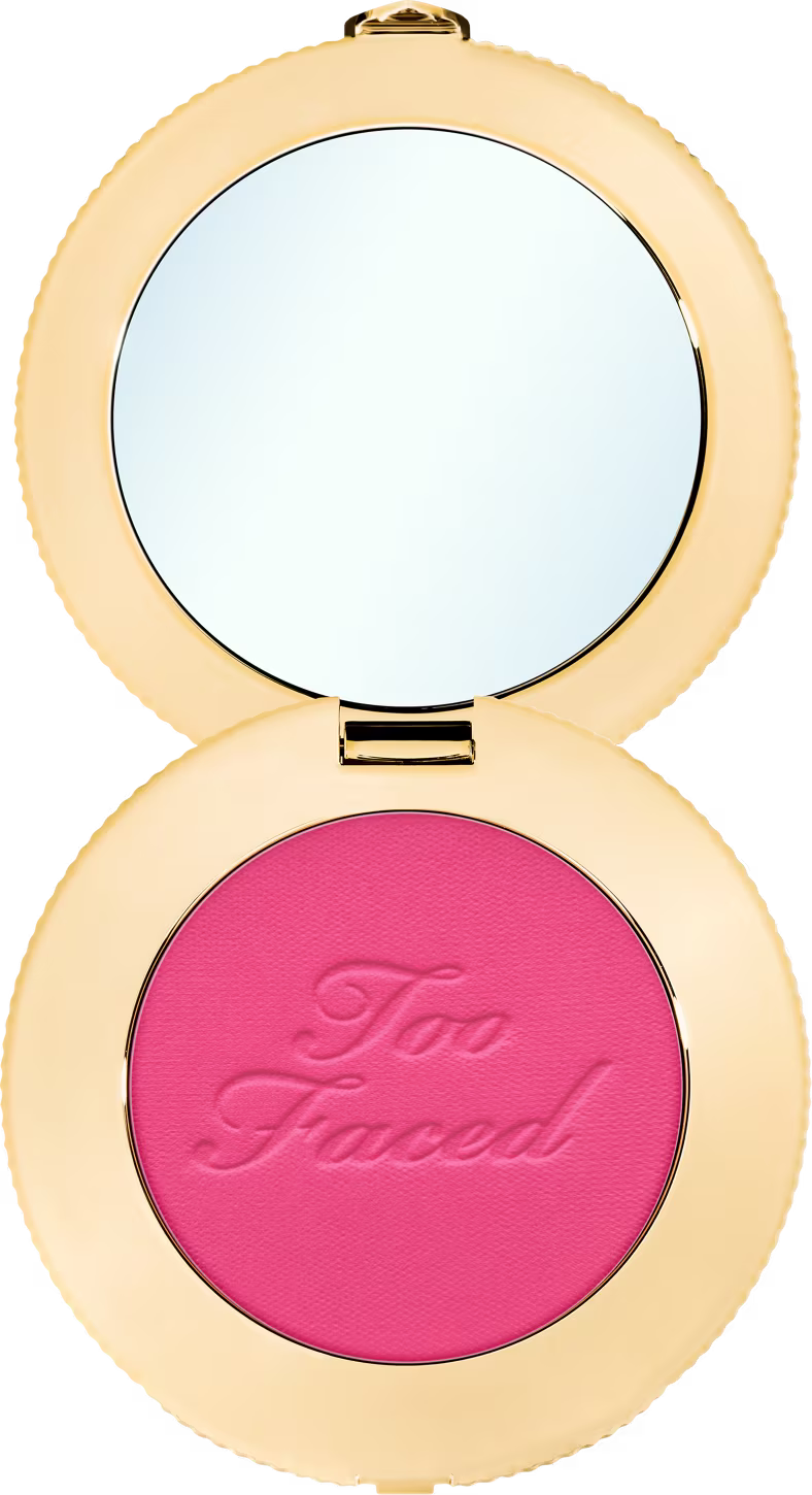 Blush aberto visto de cima, onde é possível identificar que acompanha um espelho.