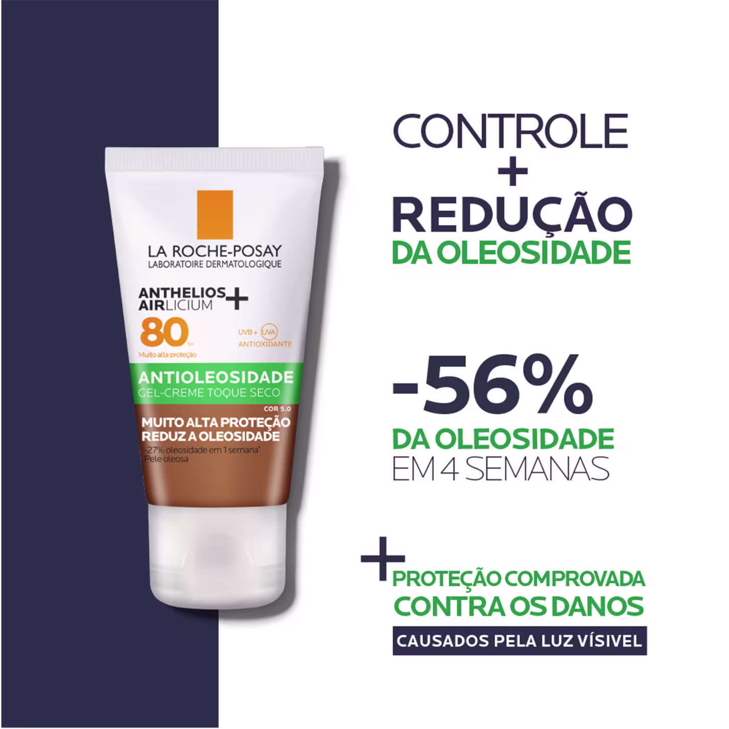 A imagem mostra o protetor solar e informações sobre a ação dele na pele.