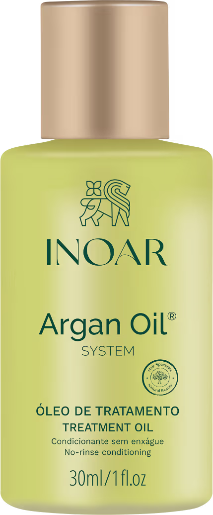 A imagem mostra o Óleo Capilar Argan Oil System da marca Inoar.