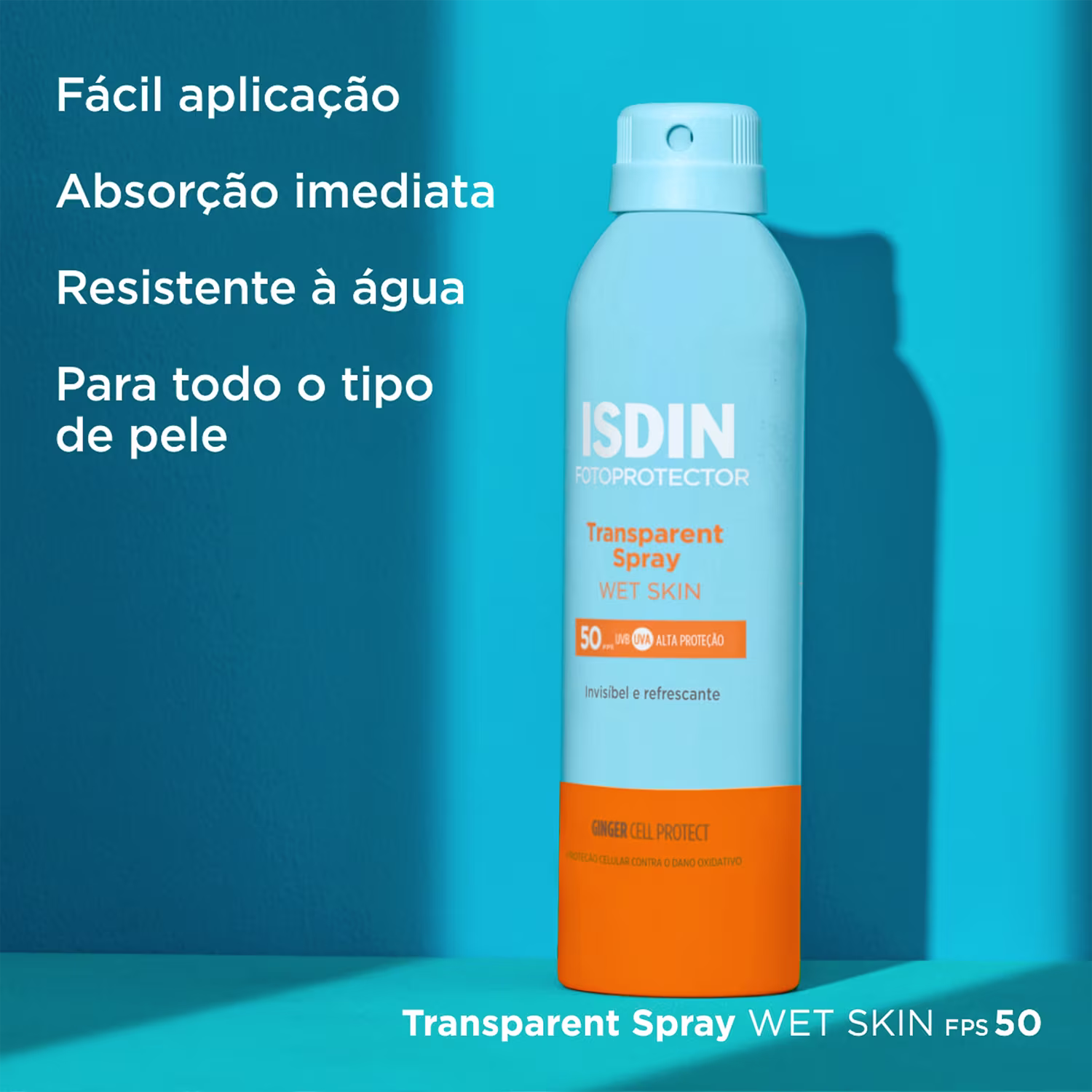 O produto é descrito como de fácil aplicação, absorção imediata, resistente à água e adequado para todo tipo de pele.