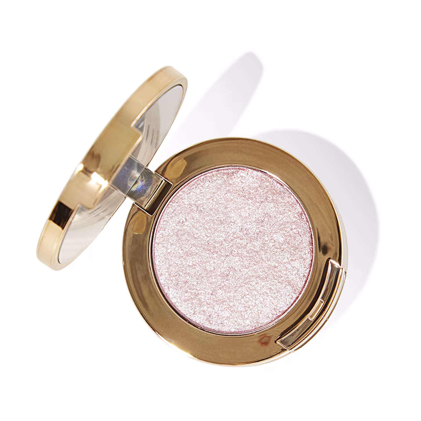 Visão de cima da cor número 1 da paleta, que tem um rosa claro quase branco, brilhante.