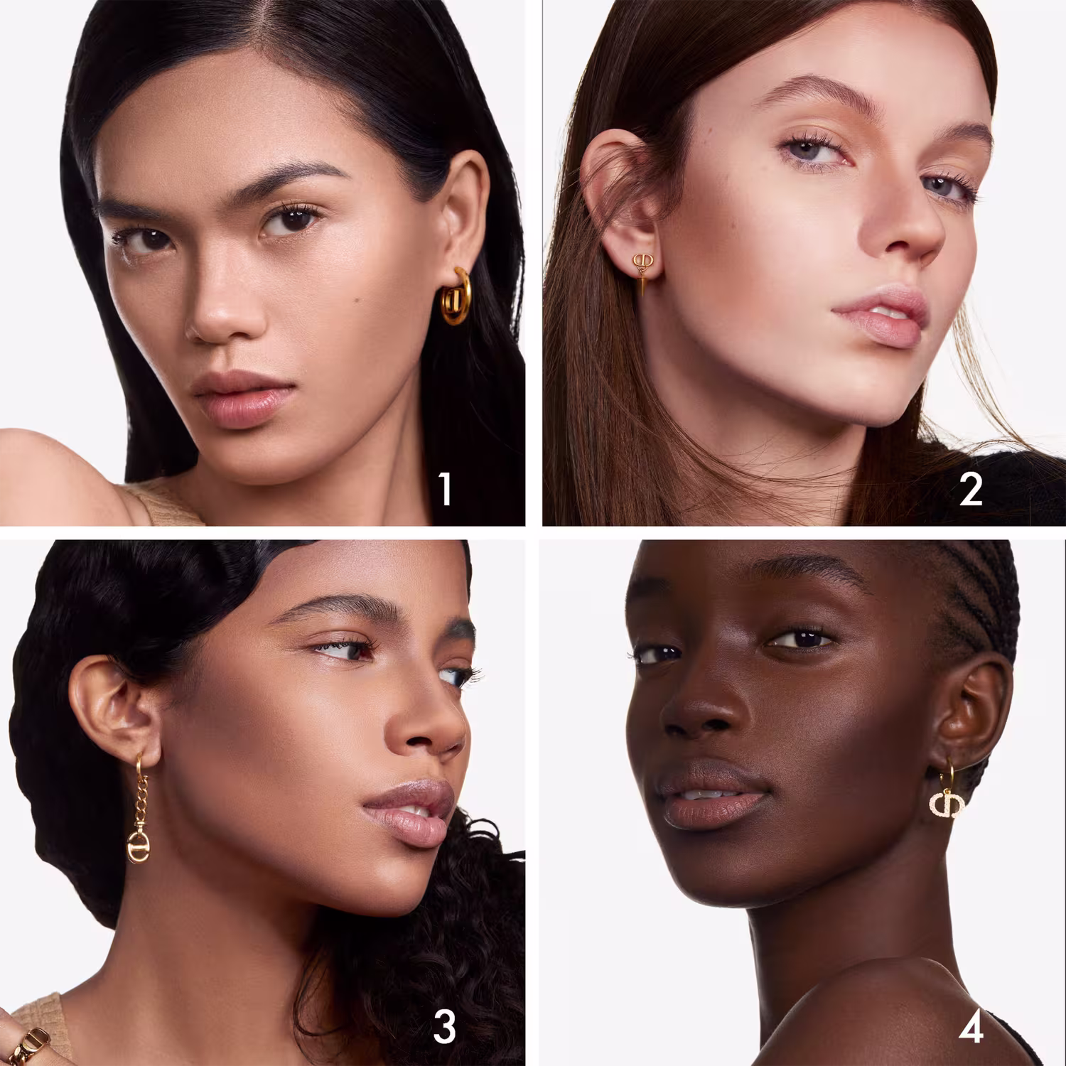 4 modelos de etinias diferentes usando a maquiagem Dior.