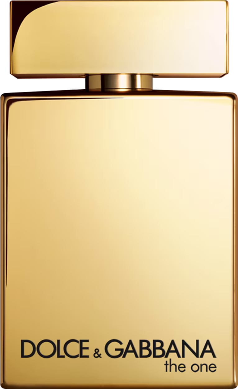O produto apresentado na imagem é um frasco de perfume da marca Dolce & Gabbana, chamado "the one". O frasco é dourado e possui um design retangular com linhas simples e elegantes. Volumetria de 100ml.