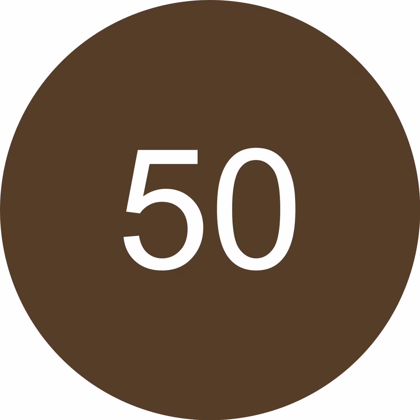 Número 50 em um círculo marrom.