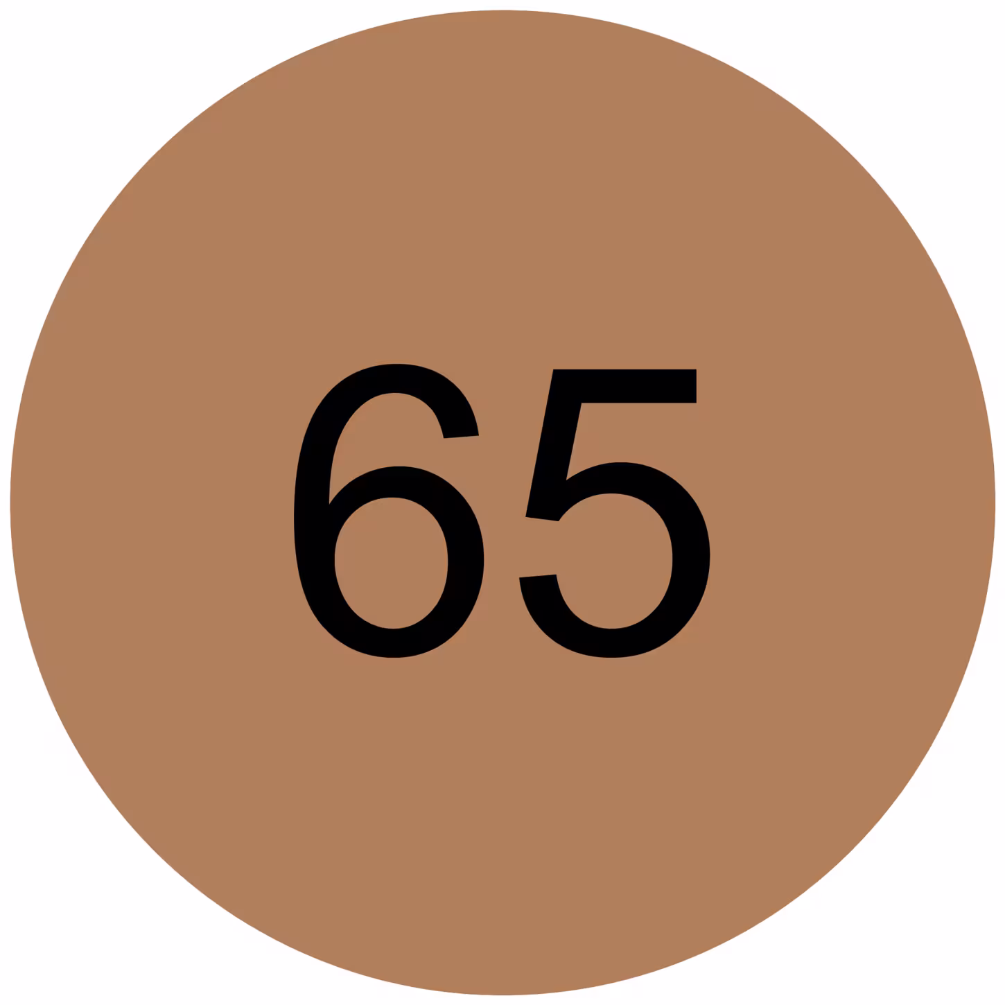Número 65 em um círculo marrom.