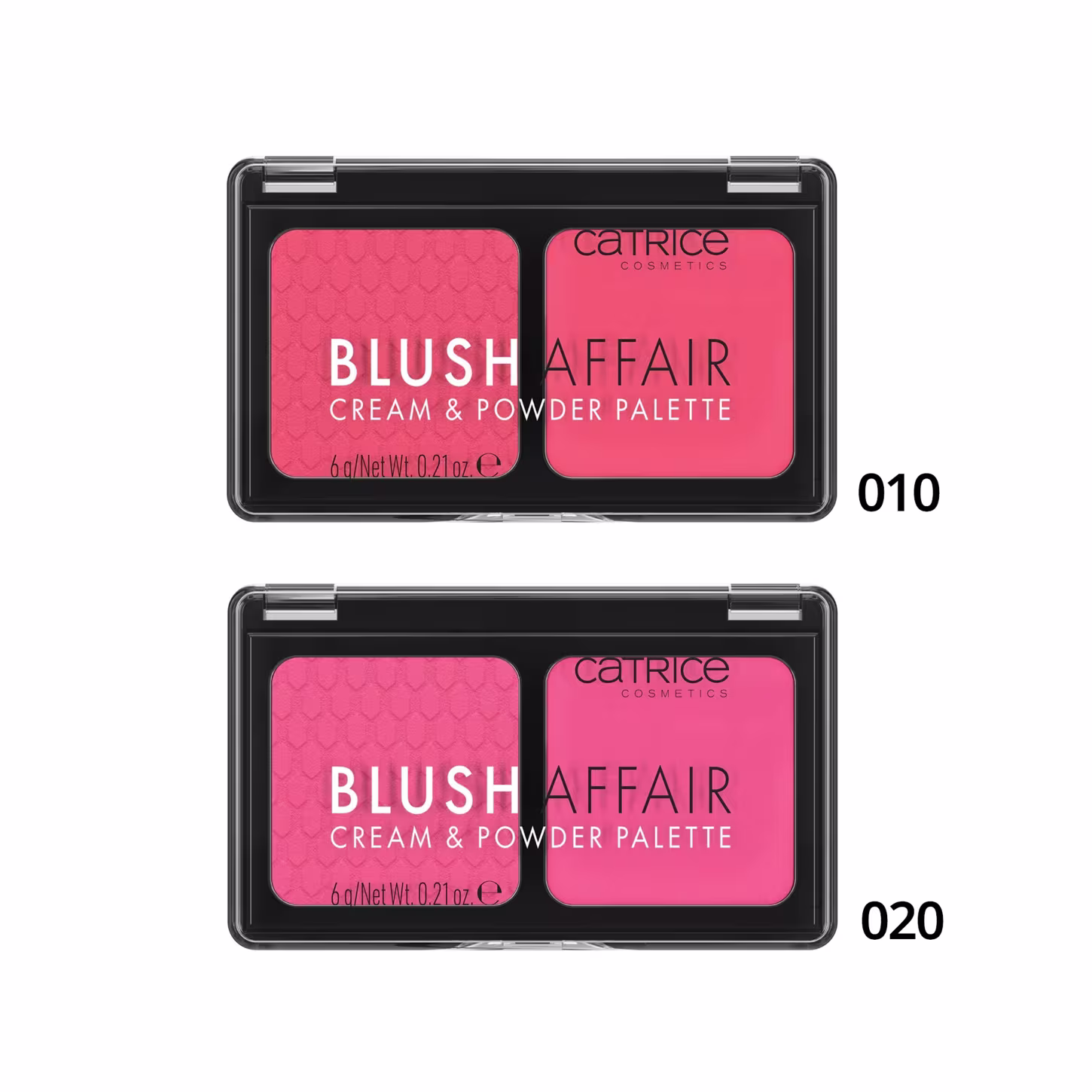 Imagem das 2 cores disponíveis, 010 que é um rosa mais puxado para o coral e 020 que é um rosa mais puxado para o goiaba.